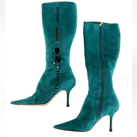 Jimmy Choo Designer Turquoise Leather Boots Sz 41 - Picture 2 of 5